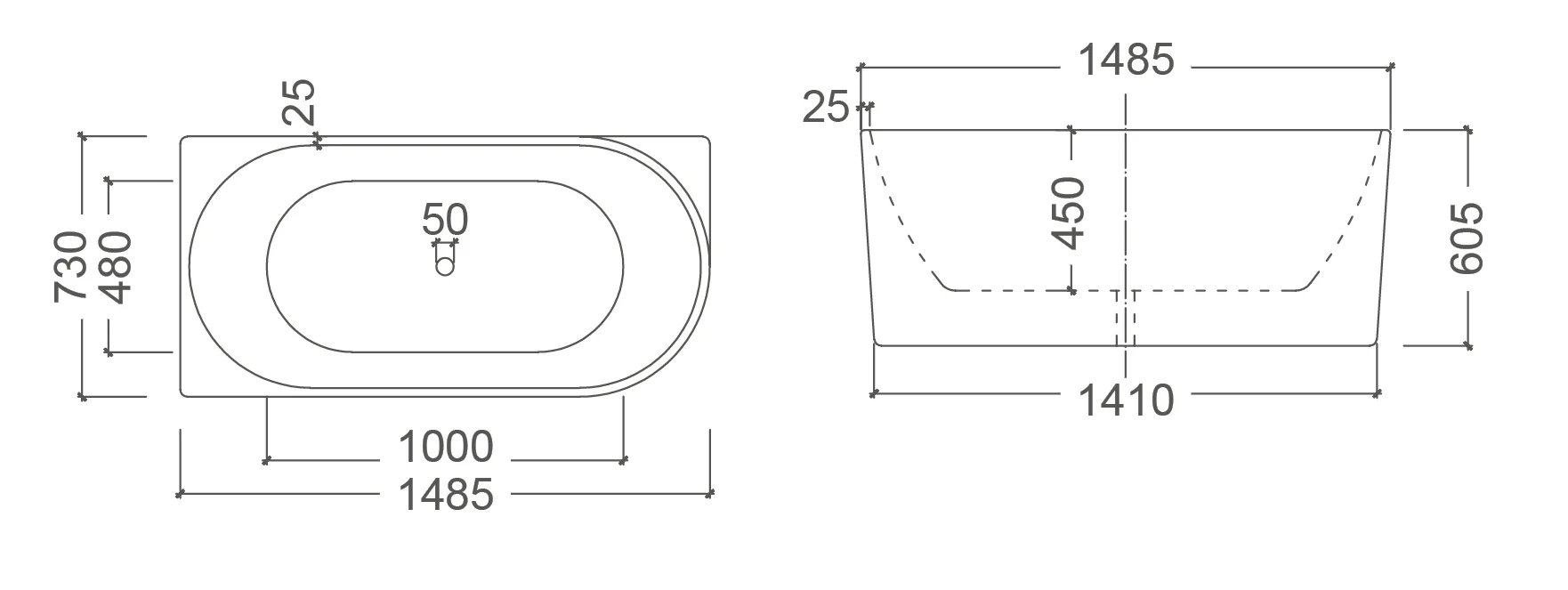BONDI Left Hand Back to Wall Free Standing Bath - Image 3