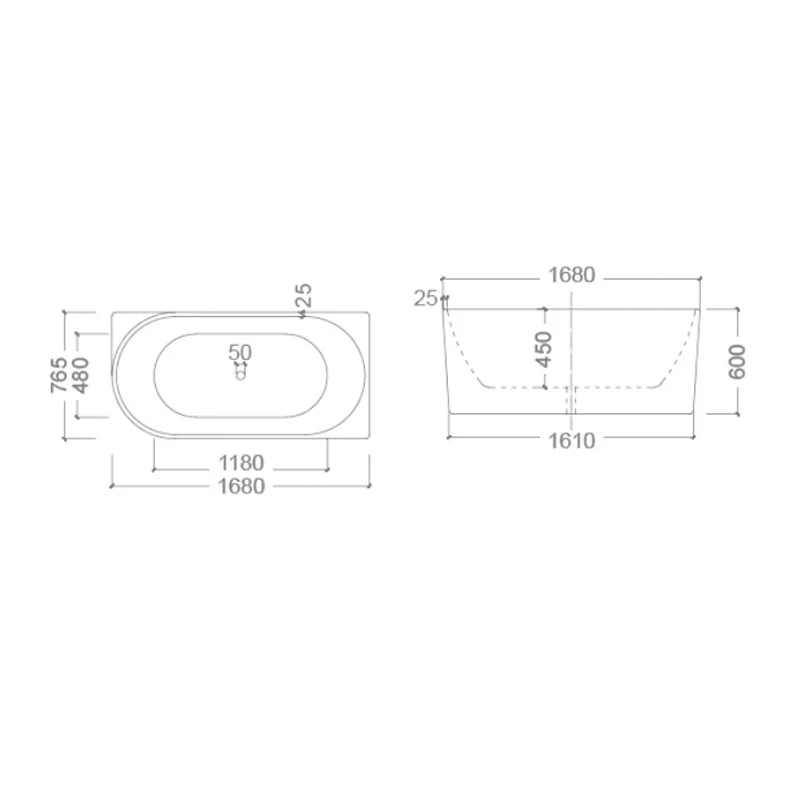 BONDI Right Hand Back to Wall Free Standing Bath - Image 4