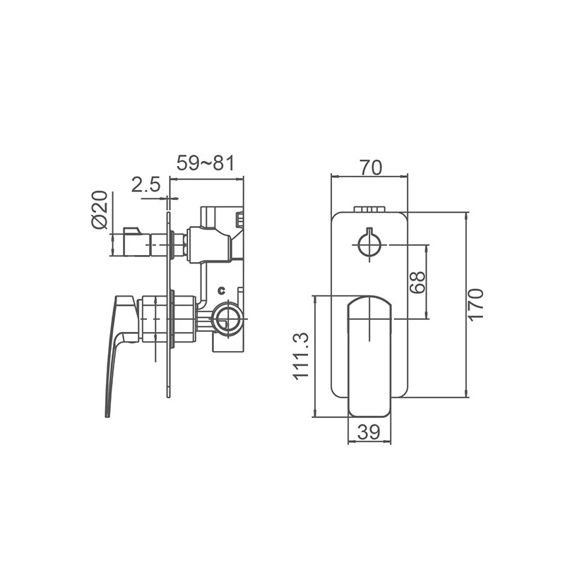 BRAVO-II Shower Mixer with Diverter Gun Metal - Image 2