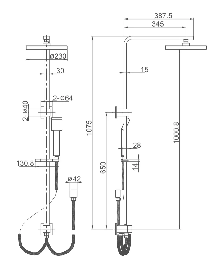 CUBE Multifunction Shower Rail Bottom inlet Chrome - Image 2