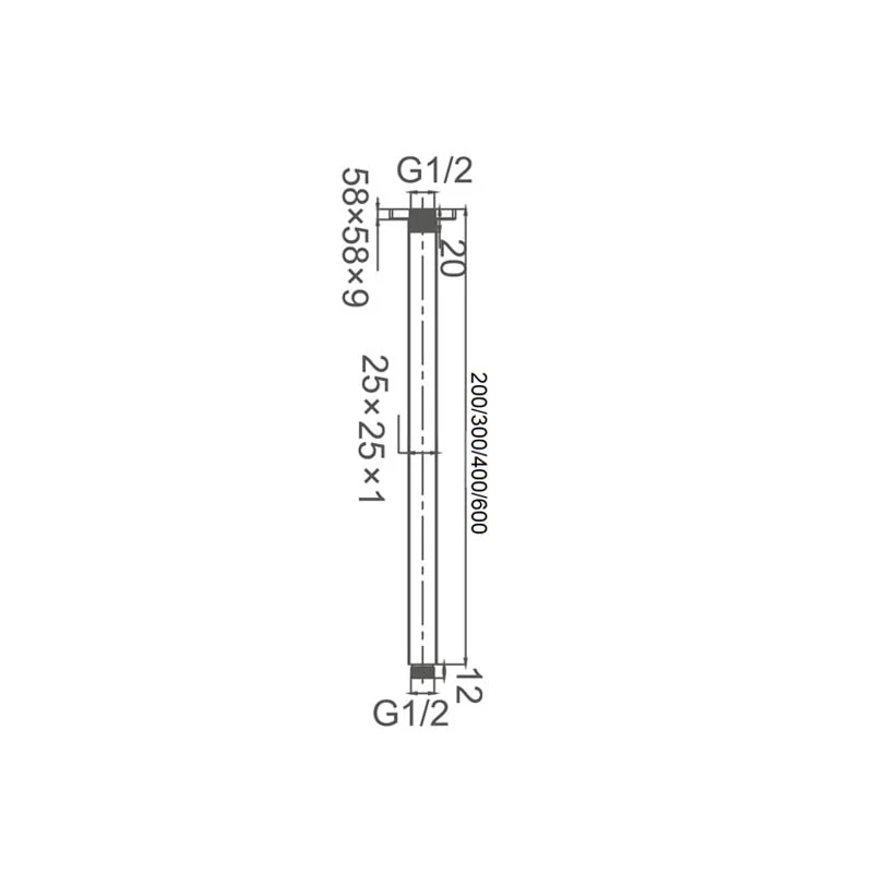 DOCCIA Square Ceiling Dropper Chrome 200mm - Image 2