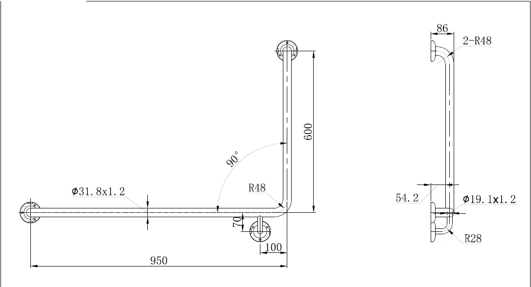 MOBI CARE 950 x 600 Grab Rail Matte Black - Image 3