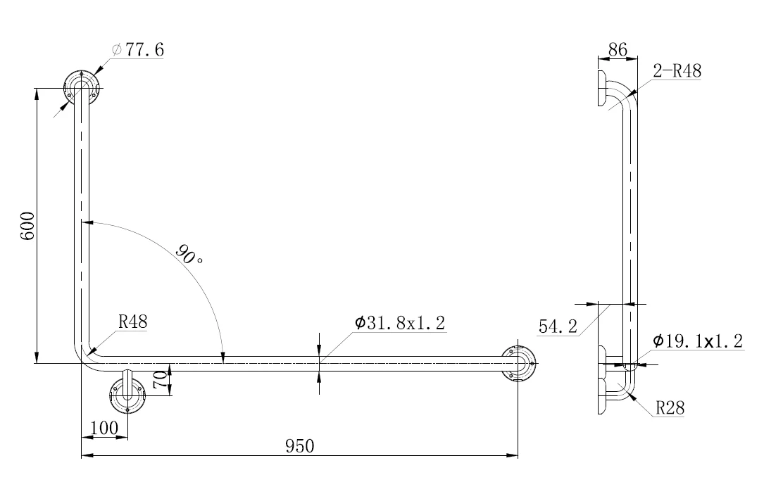 MOBI CARE 950 x 600 Grab Rail Matte Black - Image 4