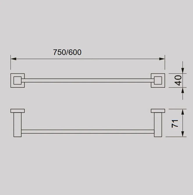 QUBI 600mm Single Towel Rail Chrome - Image 2
